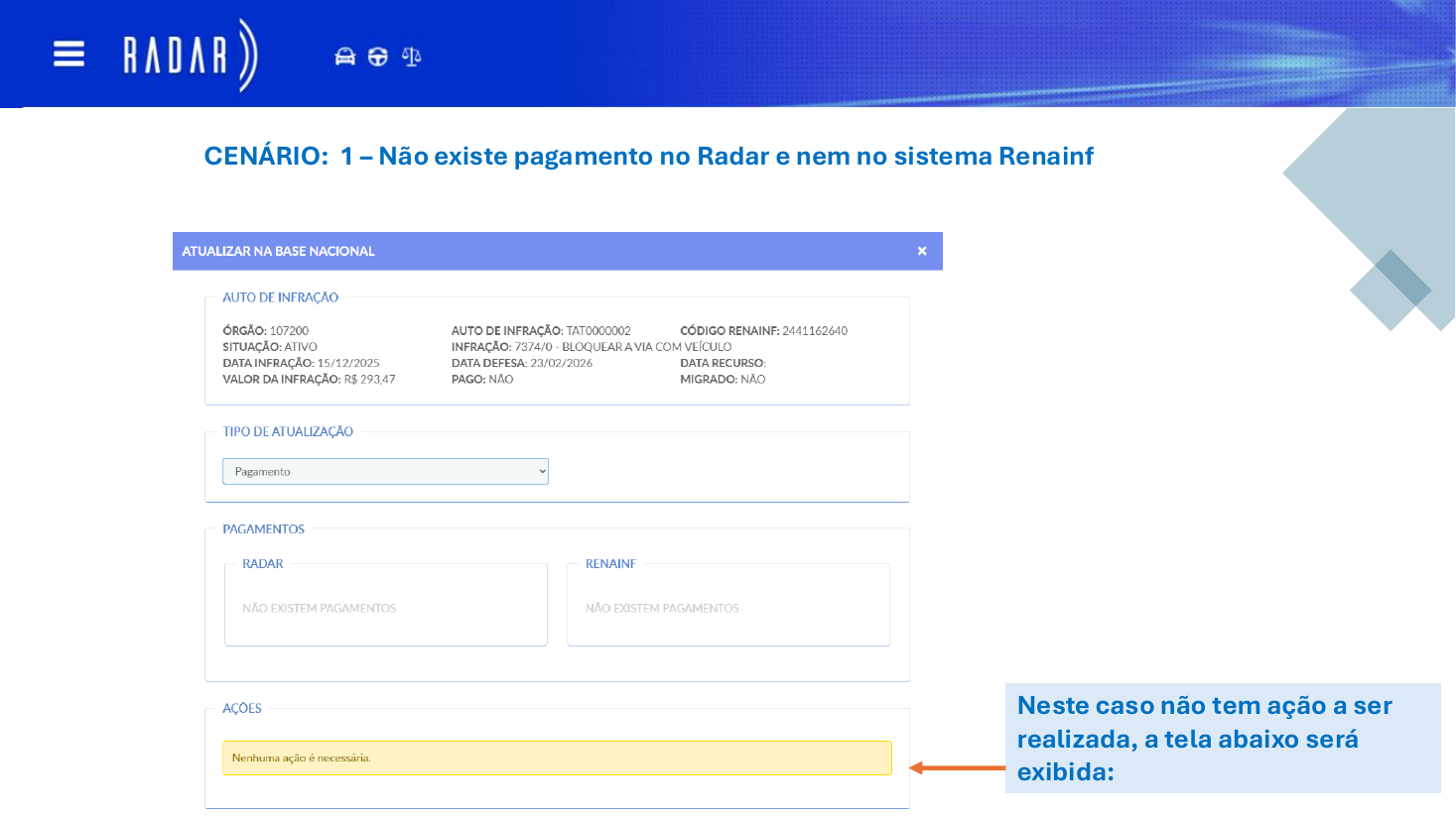 Cenário 1 - nenhuma ação necessária